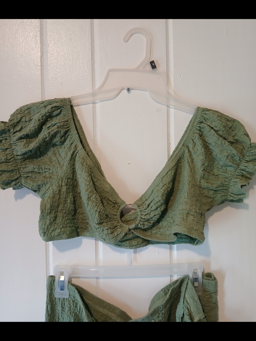2 Piece- Crinkled Olive Green Wrap Skirt Set - Women's Maxi - Picture 2 of 3
